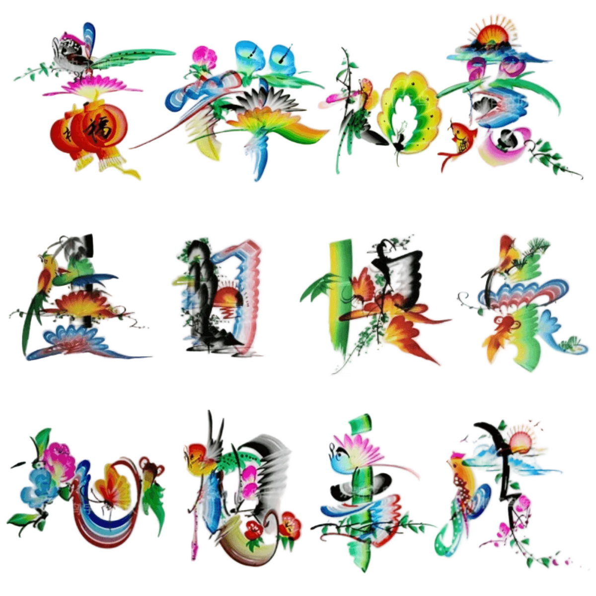 A personalized artwork where characters become birds, blossoms, and flowing lines